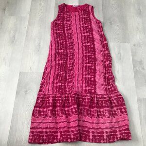 ALLEGRA MASETTI 100% LINEN MAXI DRESS PINK BATIK SLEEVELESS PULLOVER
